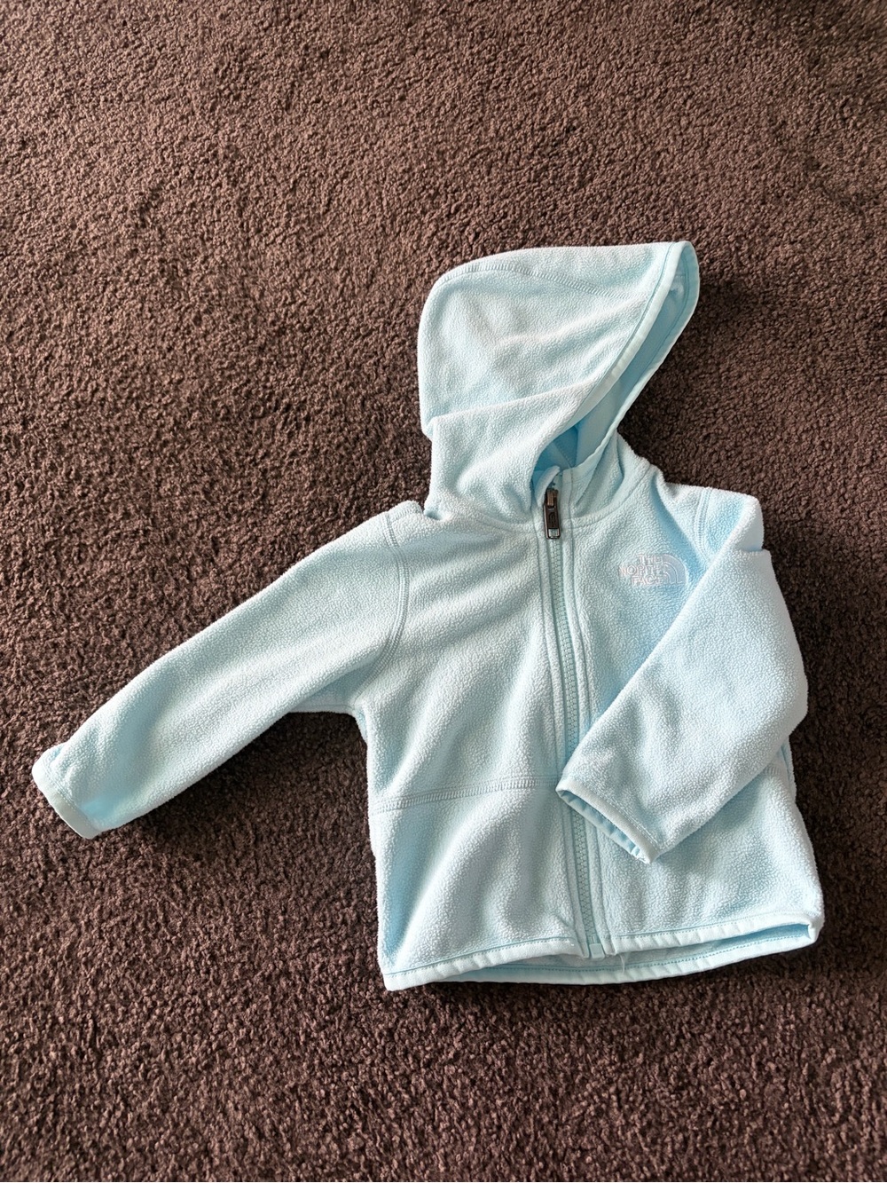 Light Blue Hooded Fleece Jacket for Kids - Brand: The North Face - size 6-12 mo